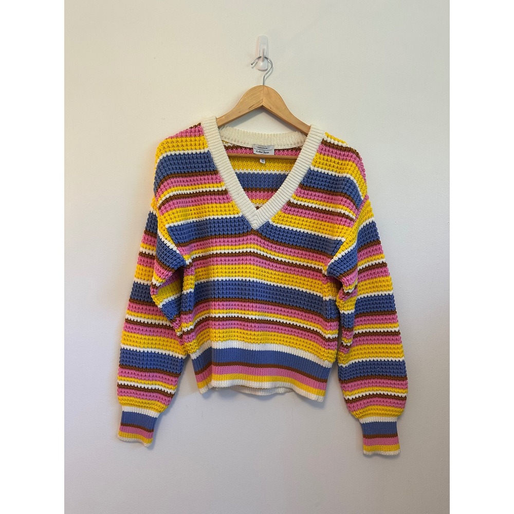 & Other Stories Striped V-Neck Multicolor Chunky Knit Sweater | Size Medium